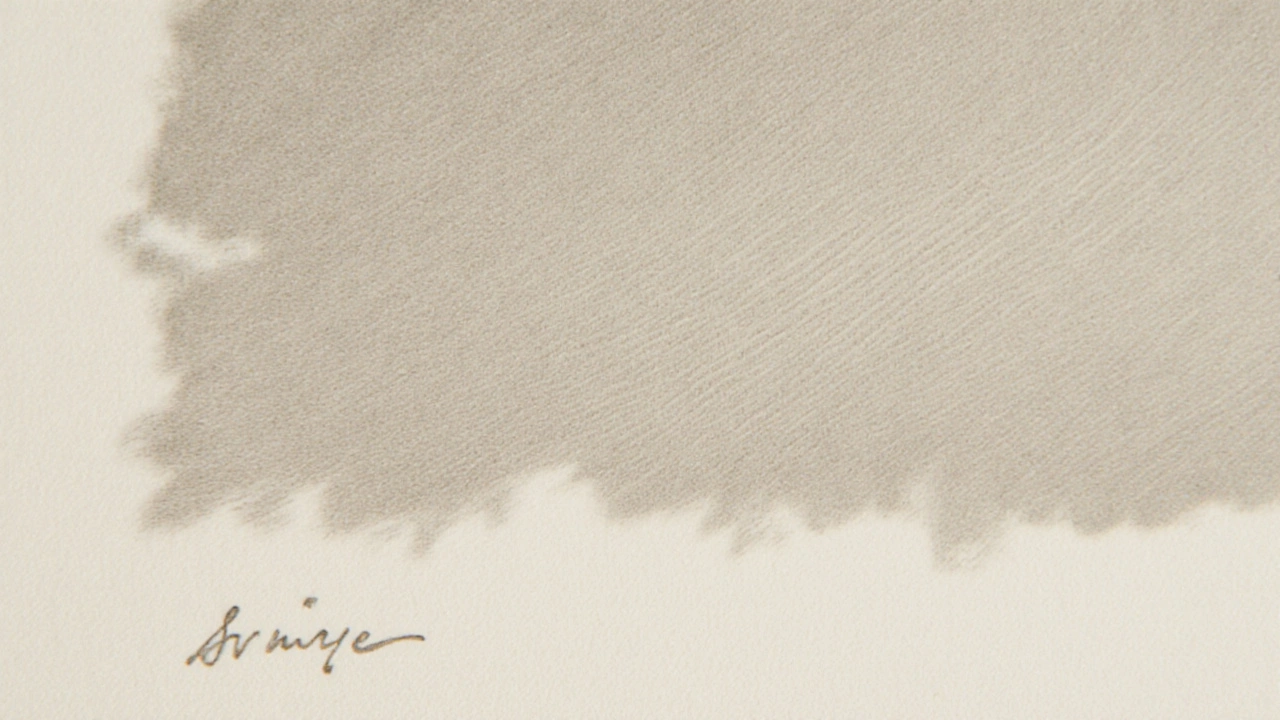 Close-up of lithograph surface showing soft lines, matte ink, and textured cotton paper.