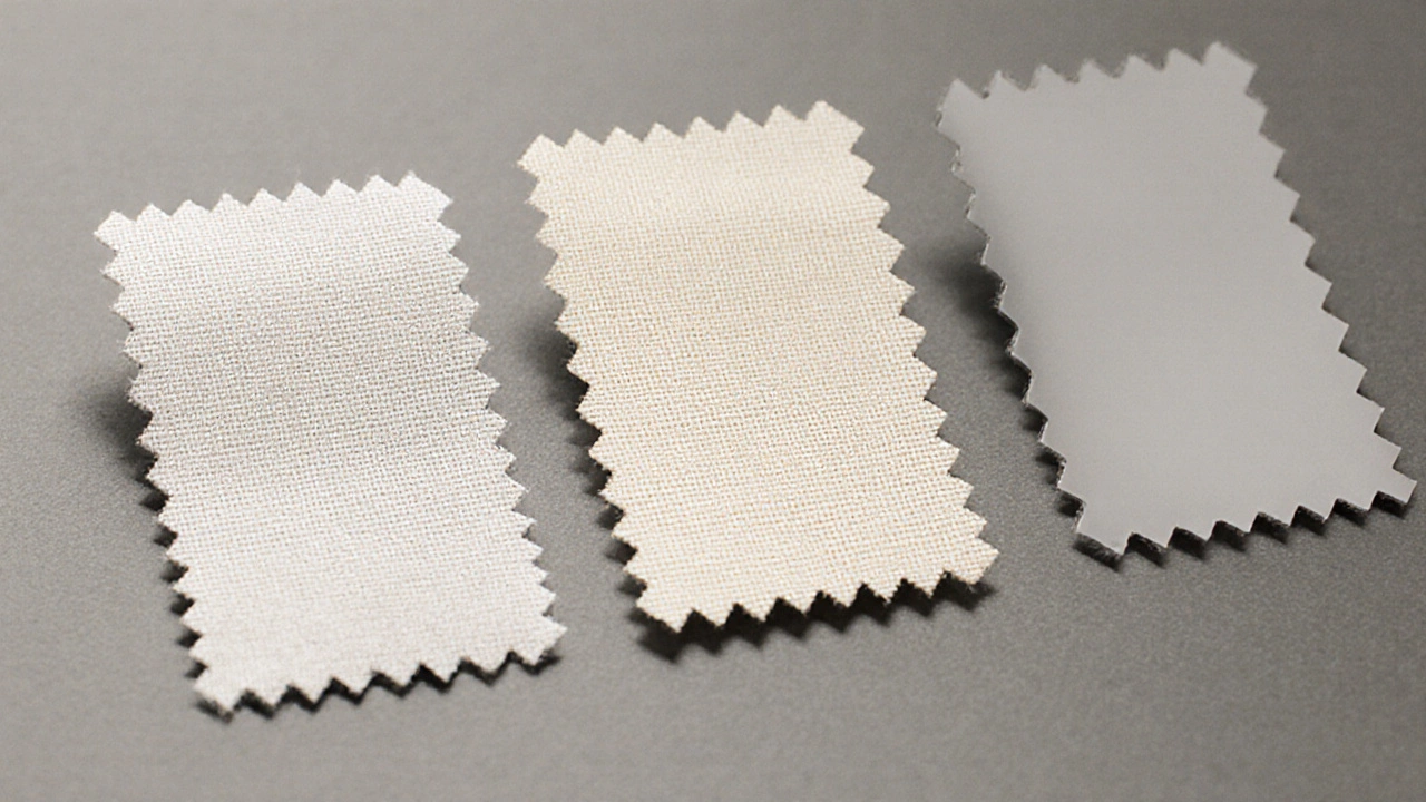 Close-up view of linen, cotton, and polyester canvas textures side by side.