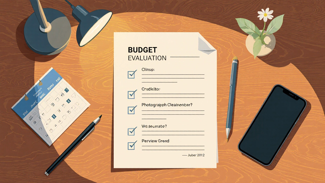 Desk flat‑lay showing quotes, portfolio, and checklist for evaluating portrait session costs.