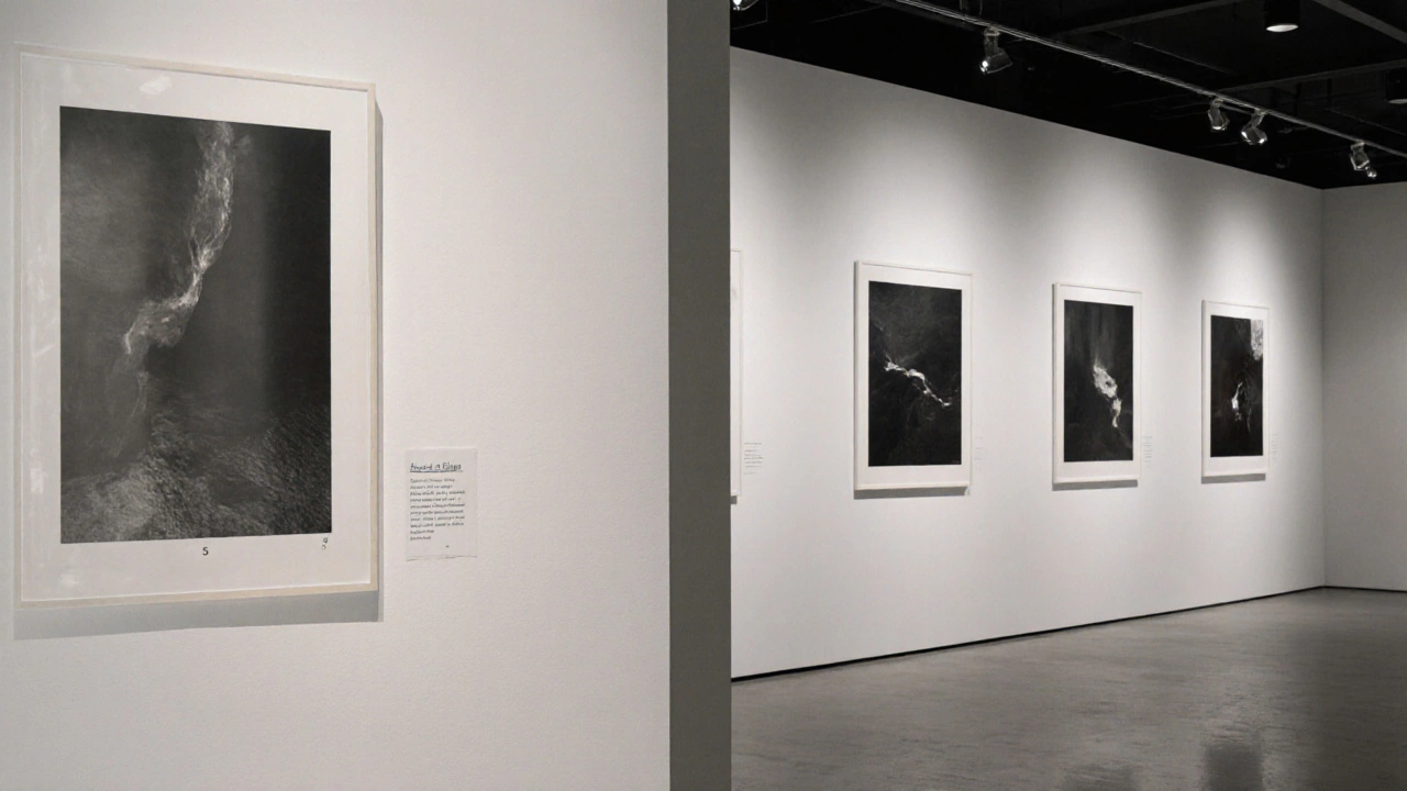 Gallery wall with close‑up of textured limited‑edition photographic print.