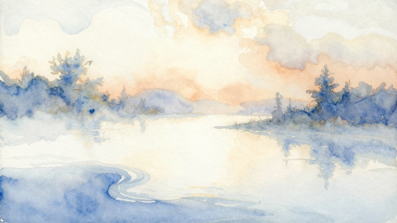 Landscape with glowing white paper highlights and minimal brushstrokes suggesting nature.