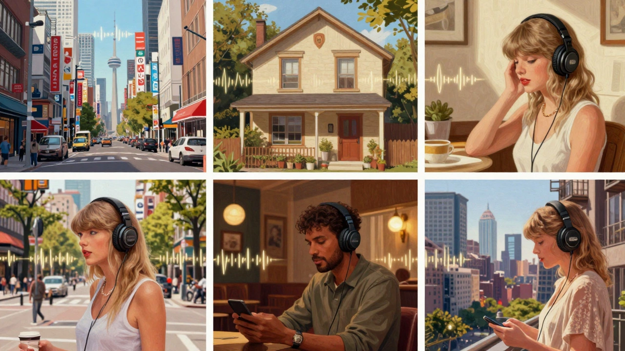 People from Tokyo, Nairobi, Buenos Aires, Toronto, and New York listening to Taylor Swift’s music in their daily lives.