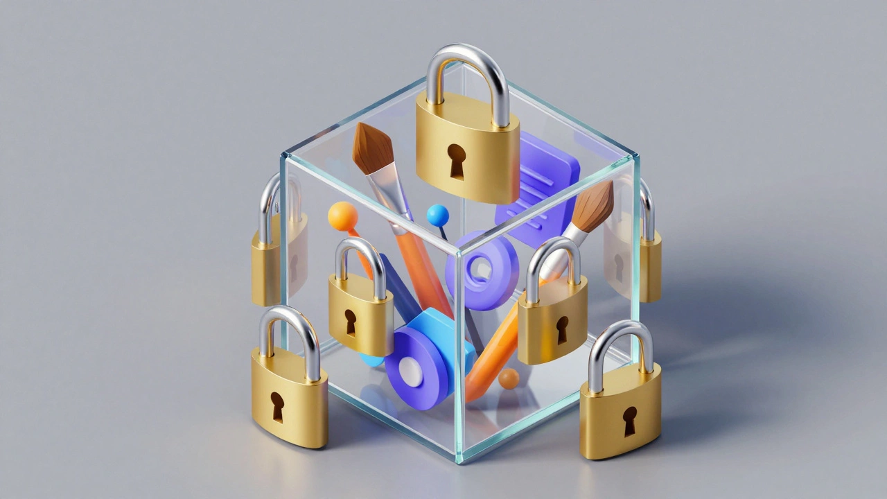 Creative assets locked in glass box with padlocks