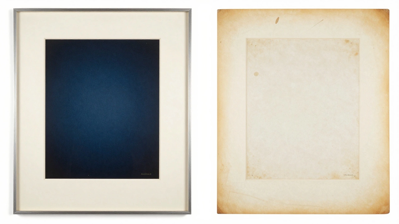 Comparison between a well-preserved art print and one with foxing and sun damage