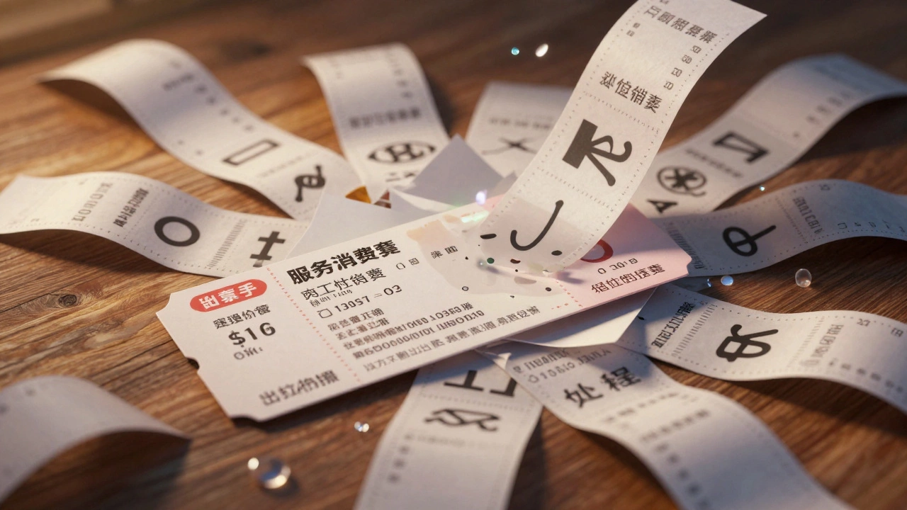 Concert ticket buried under piles of receipts representing hidden service fees