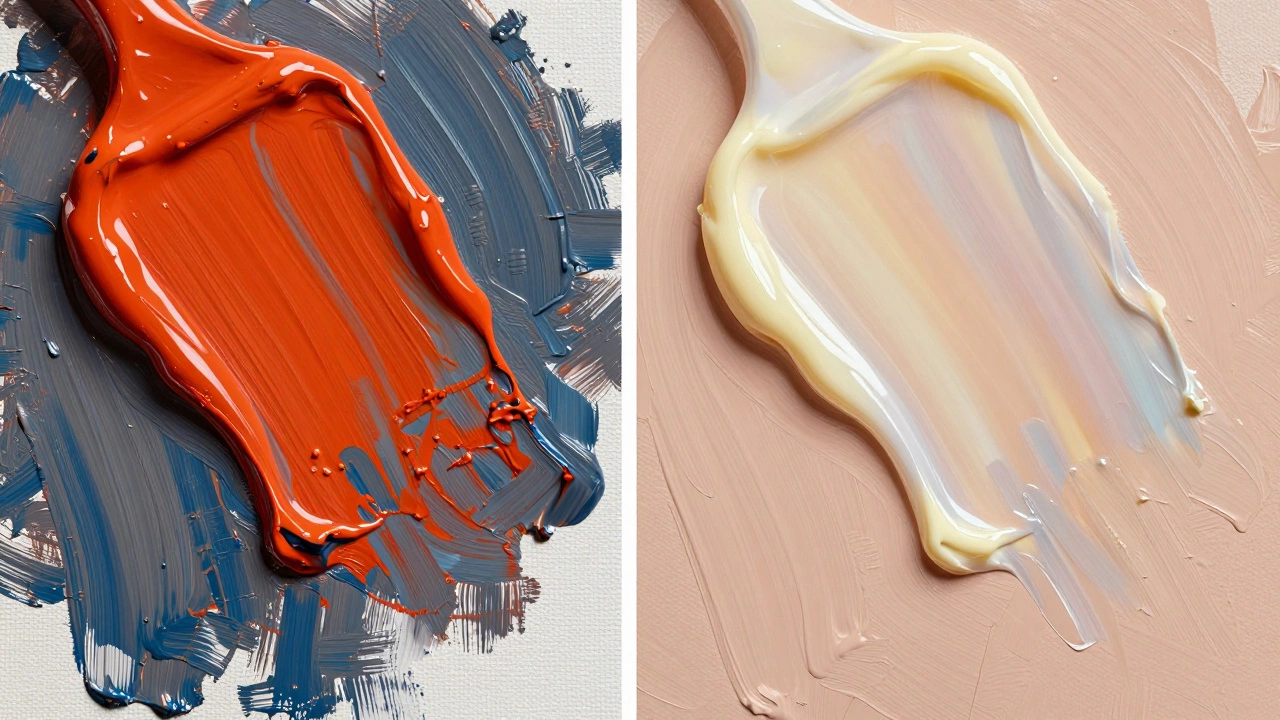 Comparison of acrylic opacity versus oil blending textures