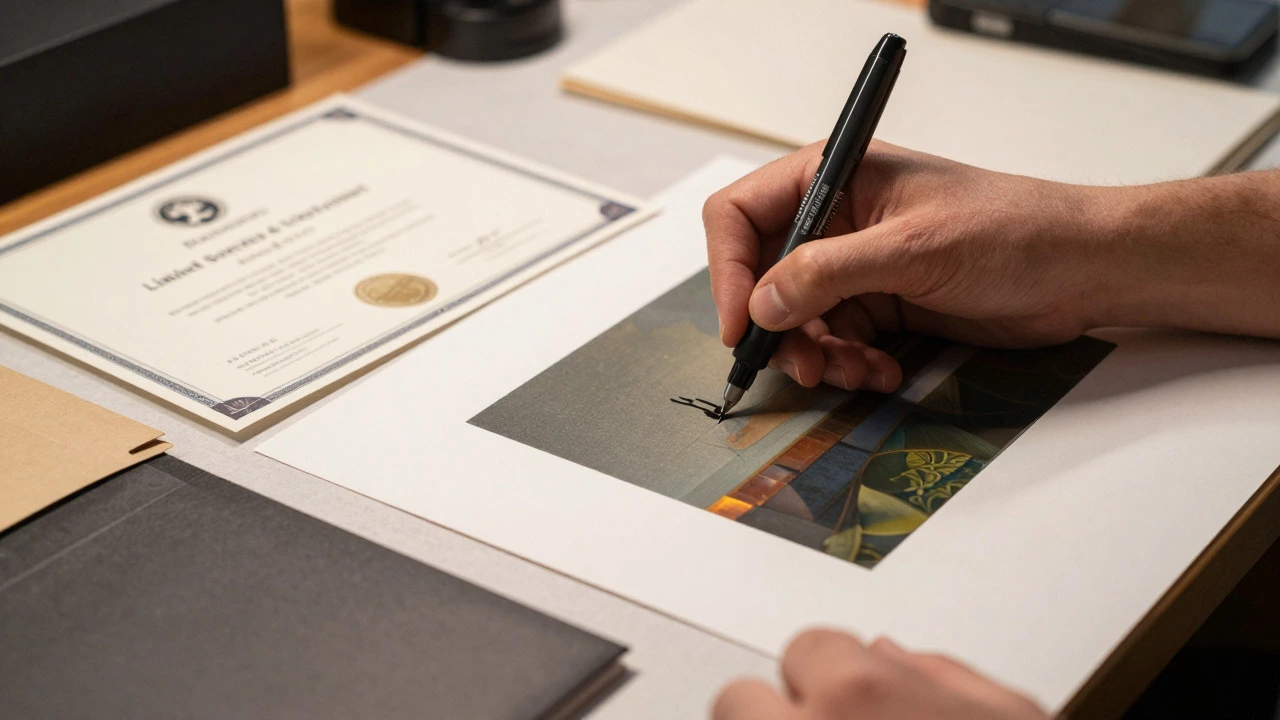 Hand signing limited edition fine art print with archival pen