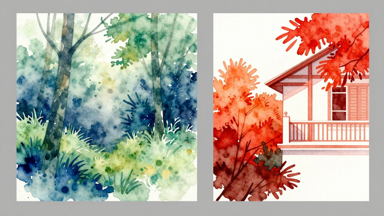 Comparison of soft blended washes and sharp detailed watercolor lines