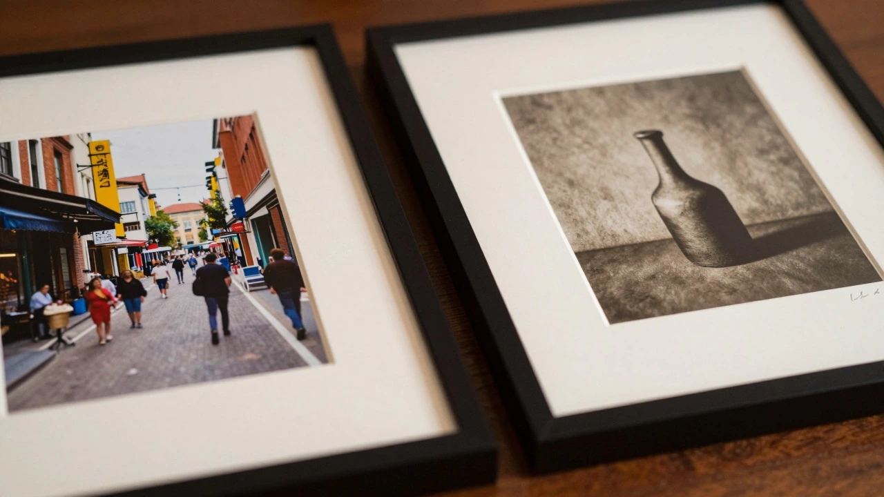 Two framed photographs side-by-side showing different styles and printing qualities.