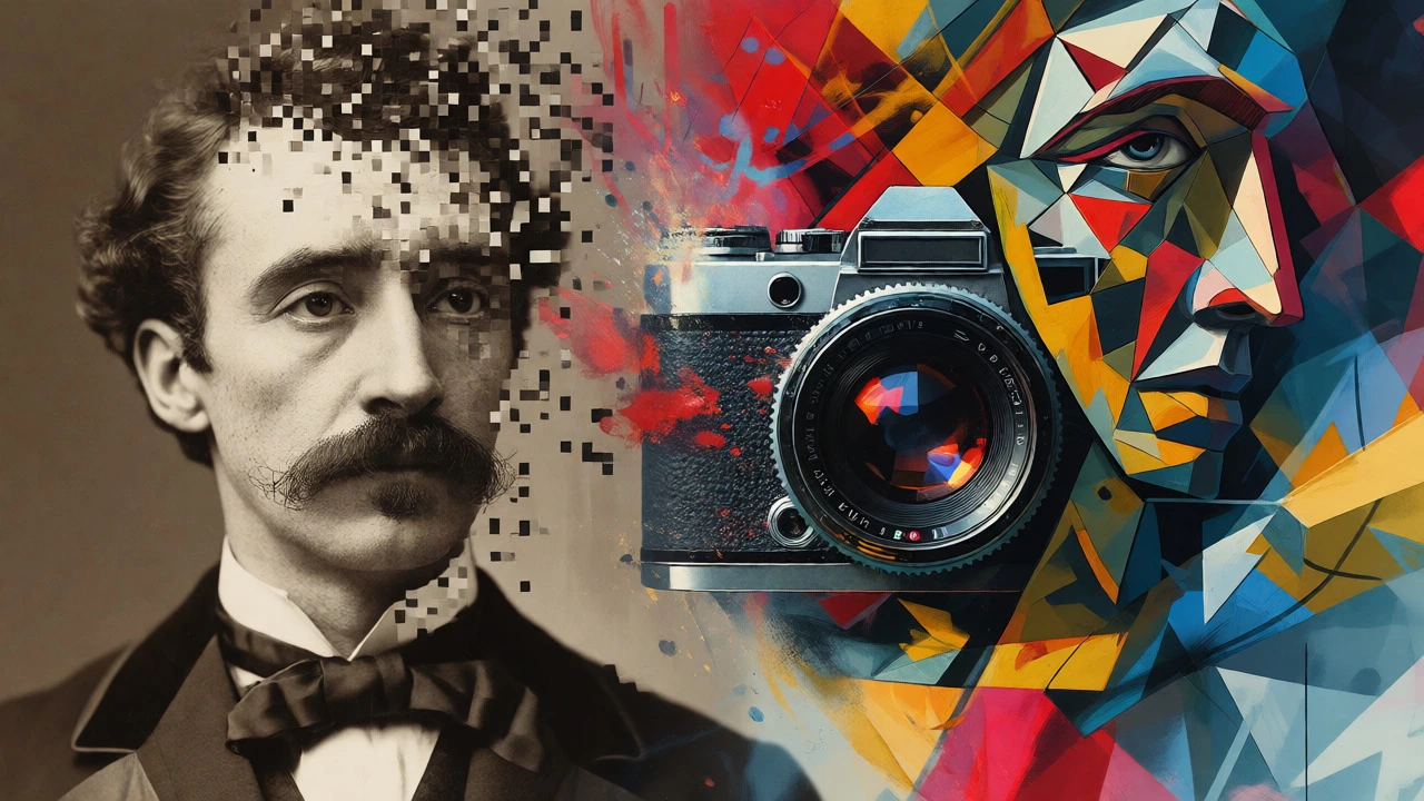 Collage showing the transition from realistic portraiture to abstract art