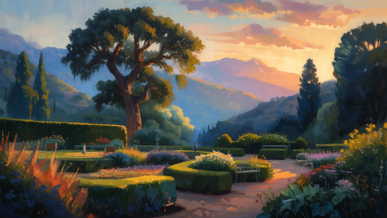 Garden landscape showing color depth and scale