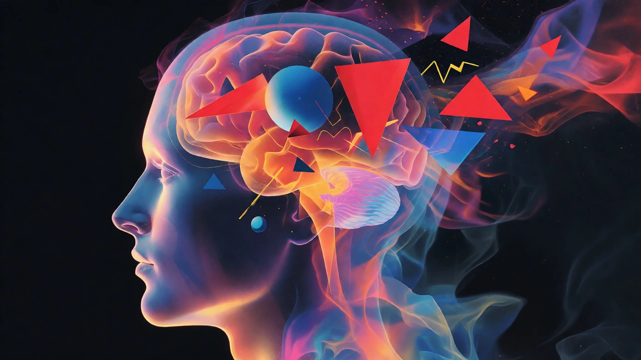 Surreal illustration of mind filled with floating abstract shapes