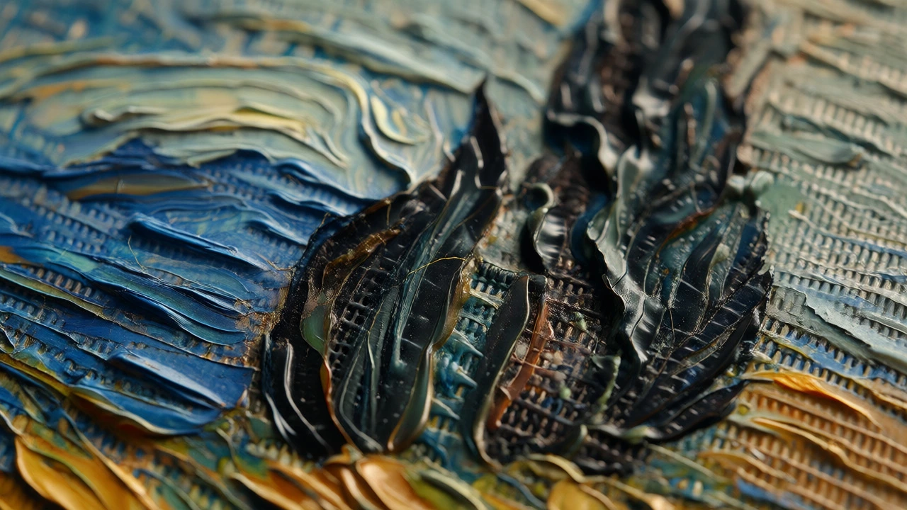 Macro close-up of Starry Night paint texture